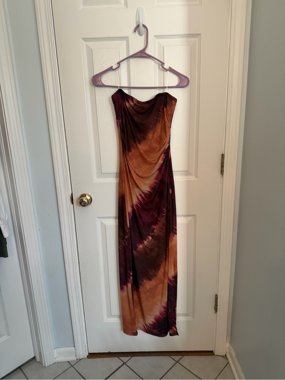 Persaya Strapless Tie-Dye Maxi Dress in Brown and Burgundy